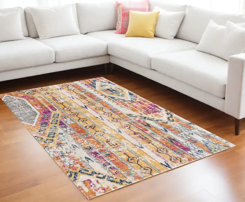 Orange And Ivory Southwestern Dhurrie Area Rug Photo 1