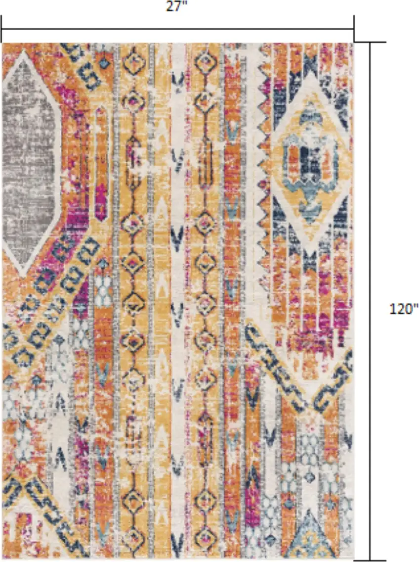 10' Orange And Ivory Southwestern Dhurrie Runner Rug Photo 3