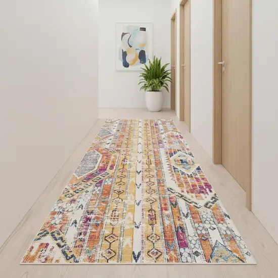 13' Gold And Ivory Southwestern Runner Rug Photo 1