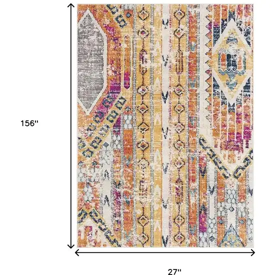 13' Gold And Ivory Southwestern Runner Rug Photo 3