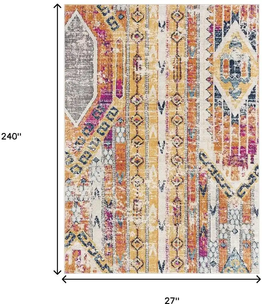 20' Gold And Ivory Southwestern Runner Rug Photo 3