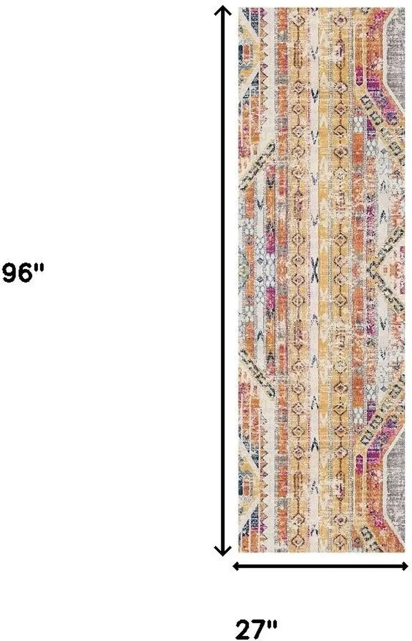 8' Gold And Ivory Southwestern Runner Rug Photo 7