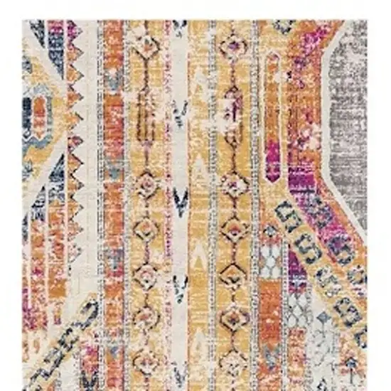 8' Gold And Ivory Southwestern Runner Rug Photo 4