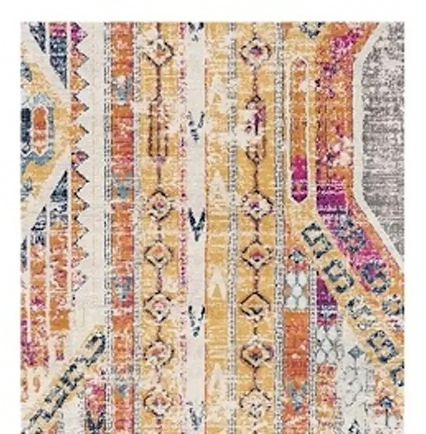 8' Gold And Ivory Southwestern Runner Rug Photo 4