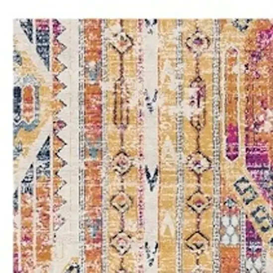 8' Gold And Ivory Southwestern Runner Rug Photo 3