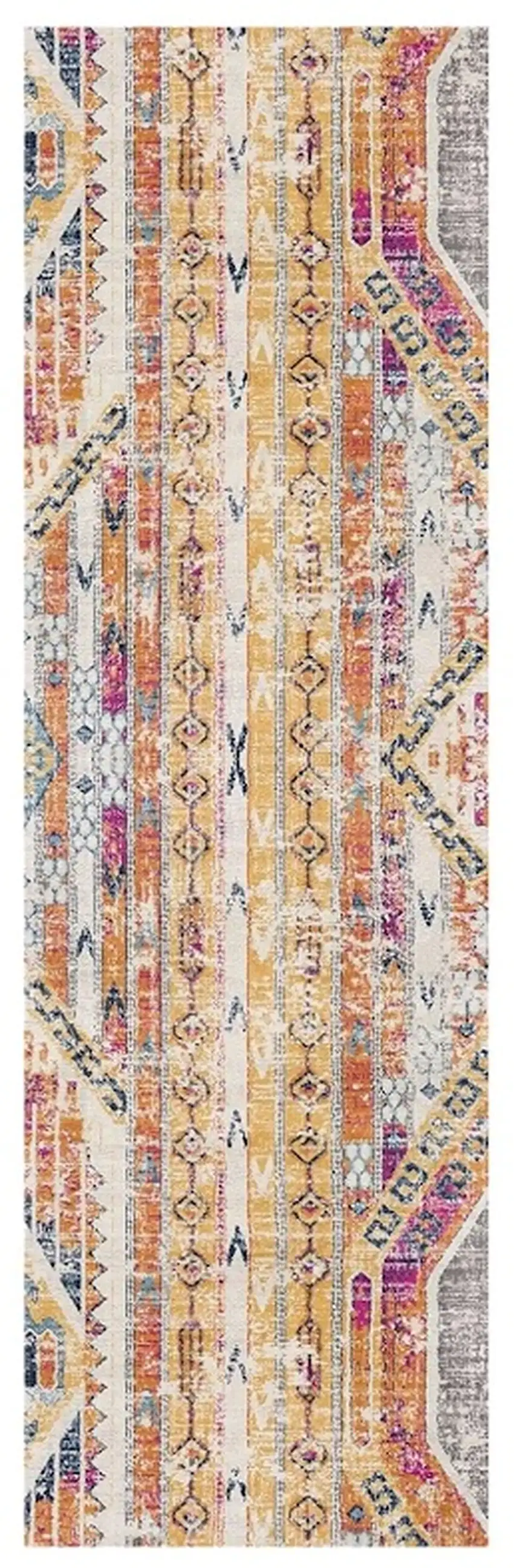8' Gold And Ivory Southwestern Runner Rug Photo 1