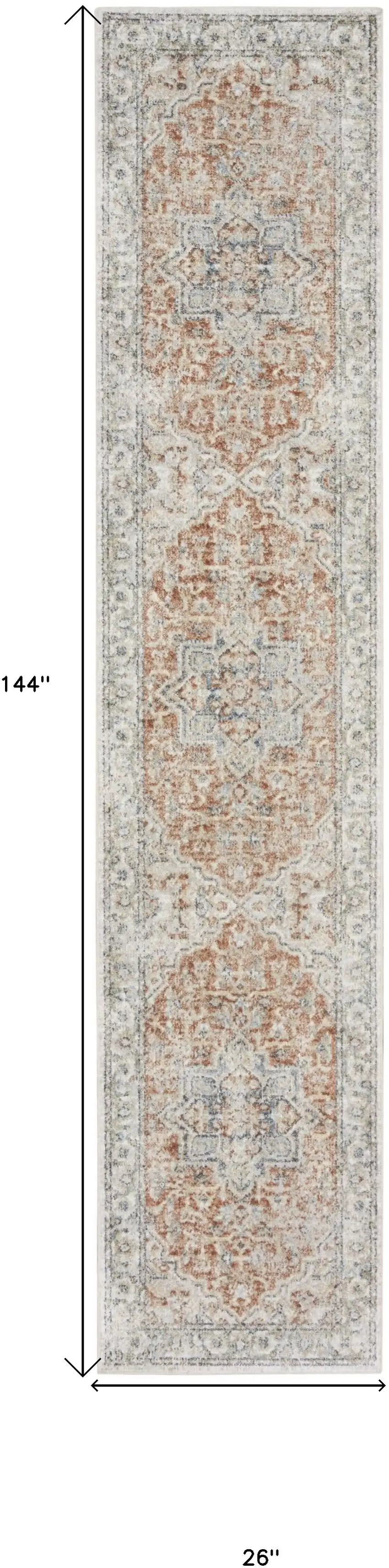 Gold and Ivory Oriental Power Loom Washable Runner Rug Photo 3