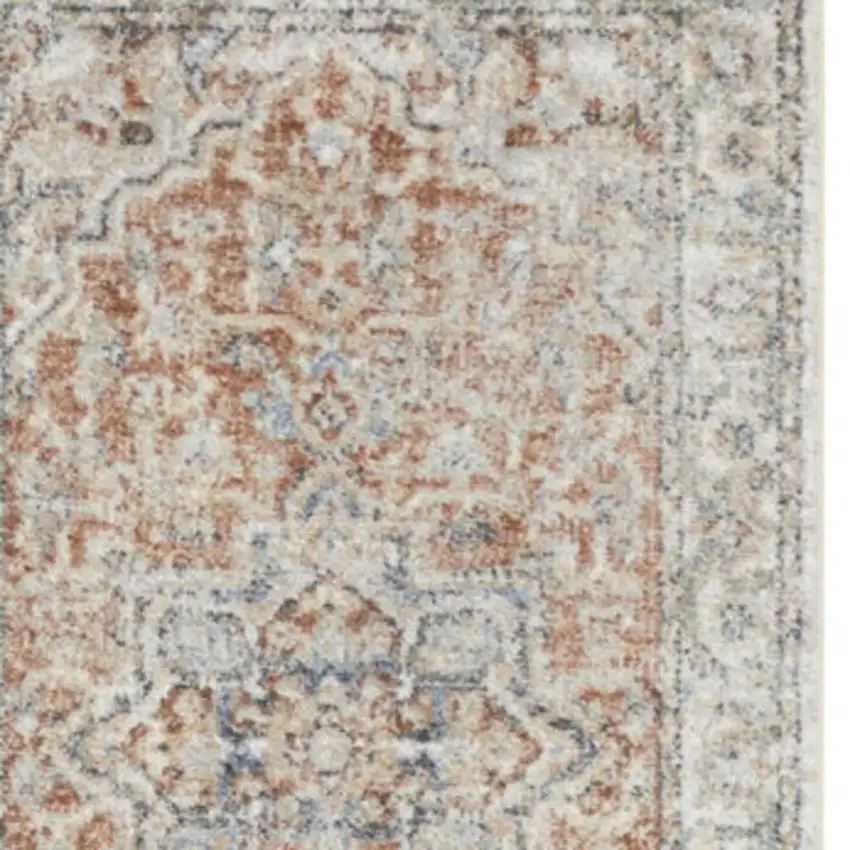 12' Gold And Ivory Oriental Washable Runner Rug Photo 1