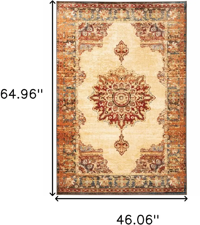 Gold and Orage Floral MedallionArea Rug Photo 6