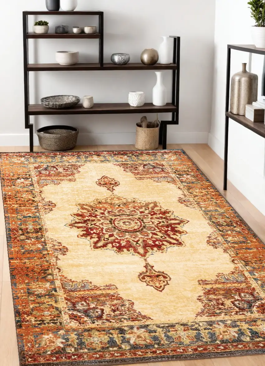 Gold And Orage Floral Medallionarea Rug Photo 1