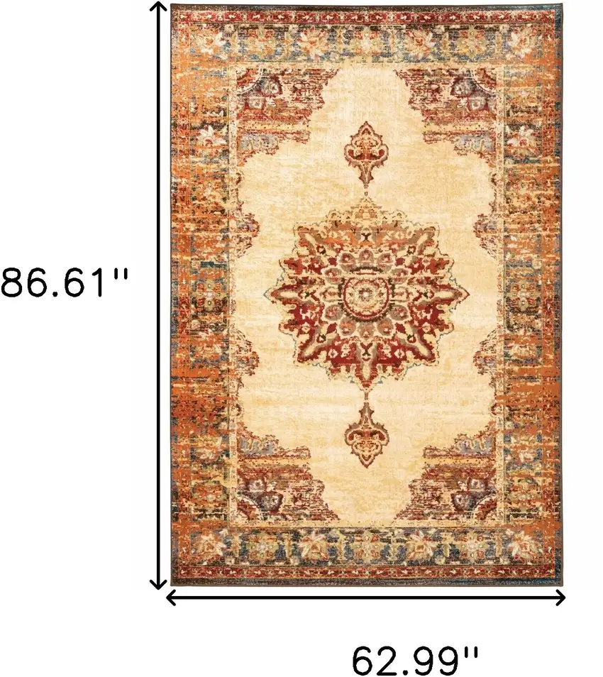 Gold and Orage Floral MedallionArea Rug Photo 6