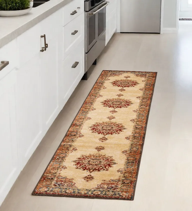 Gold and Orage Floral MedallionRunner Rug Photo 5