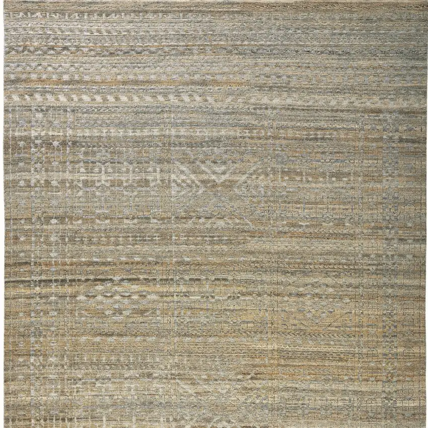 Gold and Tan Geometric Hand Knotted Worn Faded Area Rug Photo 5