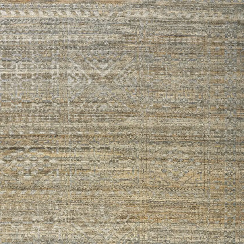 Gold and Tan Geometric Hand Knotted Worn Faded Area Rug Photo 7