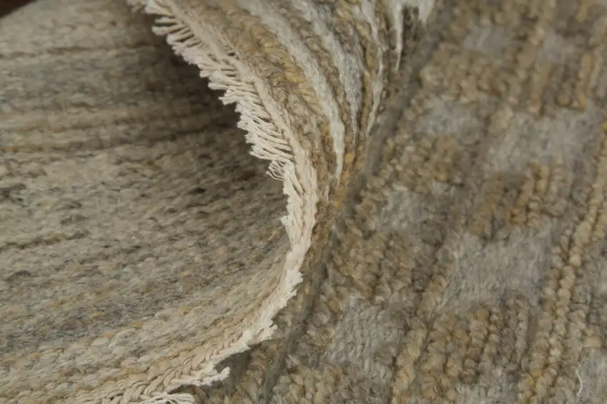 Gold and Tan Geometric Hand Knotted Worn Faded Area Rug Photo 4