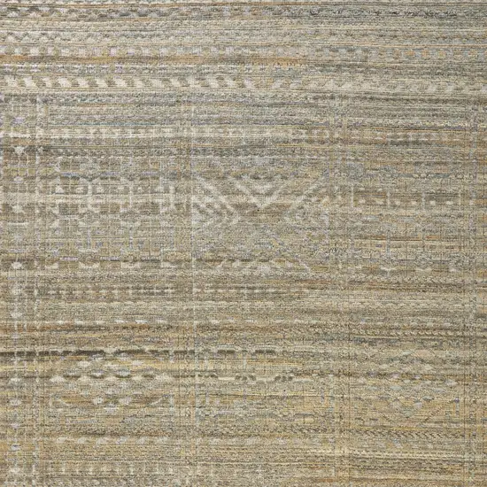 Gold and Tan Geometric Hand Knotted Worn Faded Area Rug Photo 7
