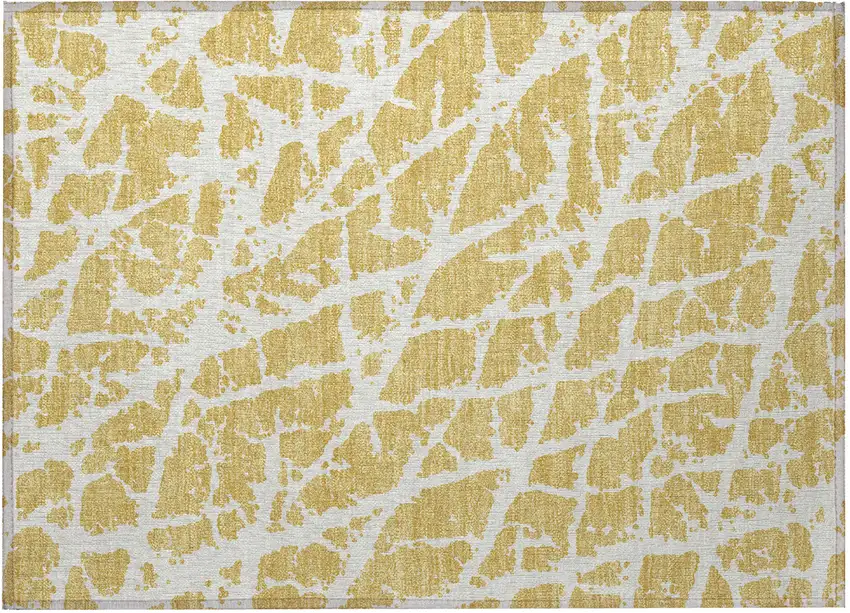 Gold and White Abstract Washable Non Skid Indoor Outdoor Area Rug Photo 4