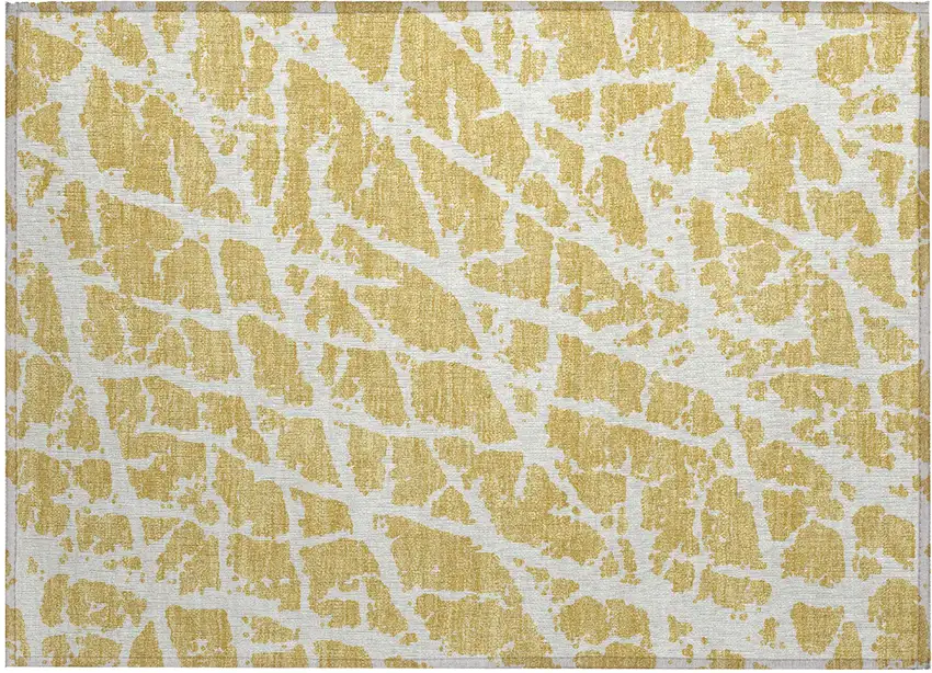 Gold and White Abstract Washable Non Skid Indoor Outdoor Area Rug Photo 2