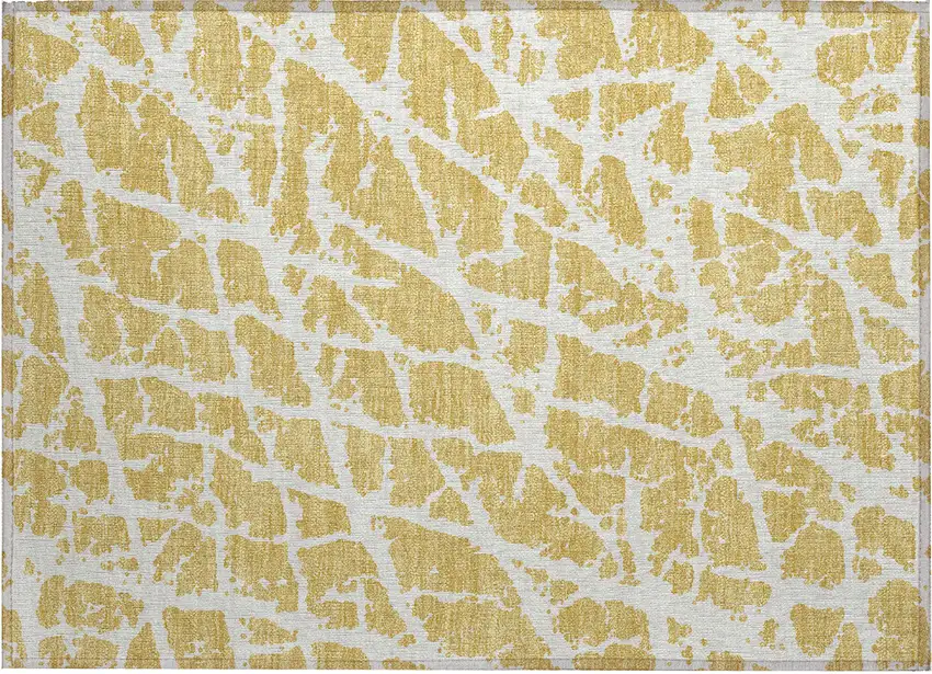 Gold and White Abstract Washable Non Skid Indoor Outdoor Area Rug Photo 2