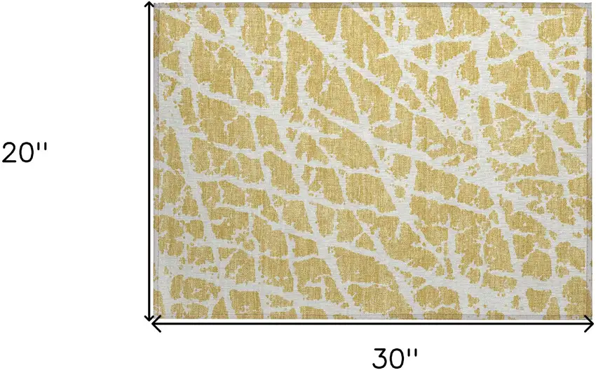 Gold and White Abstract Washable Non Skid Indoor Outdoor Area Rug Photo 3