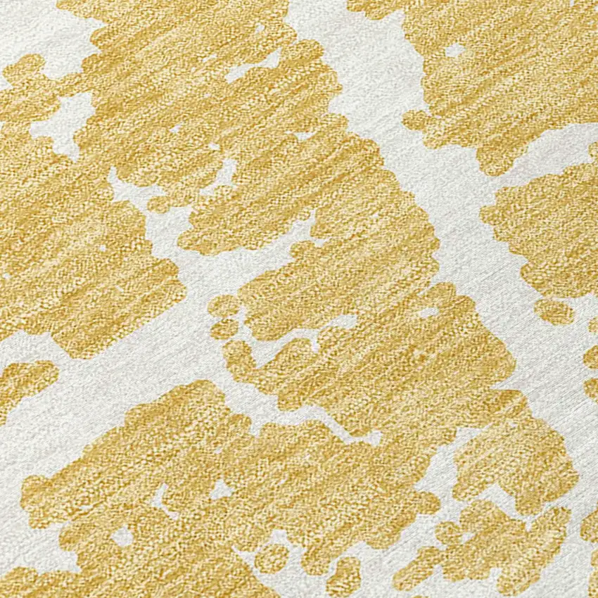 Gold and White Abstract Washable Non Skid Indoor Outdoor Area Rug Photo 8