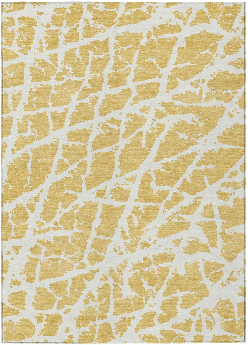 Gold and White Abstract Washable Non Skid Indoor Outdoor Area Rug Photo 2