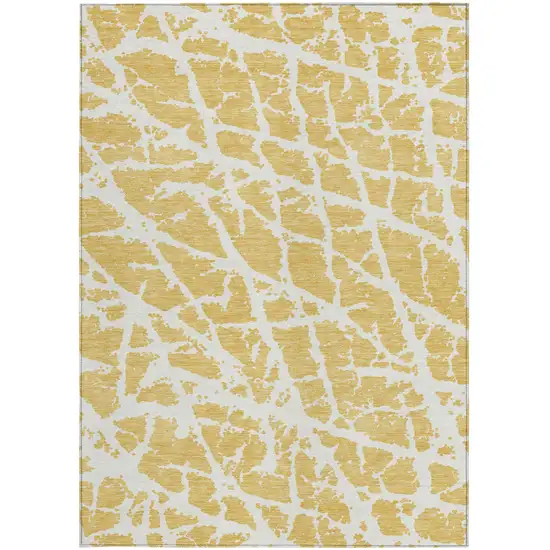 Gold and White Abstract Washable Non Skid Indoor Outdoor Area Rug Photo 5