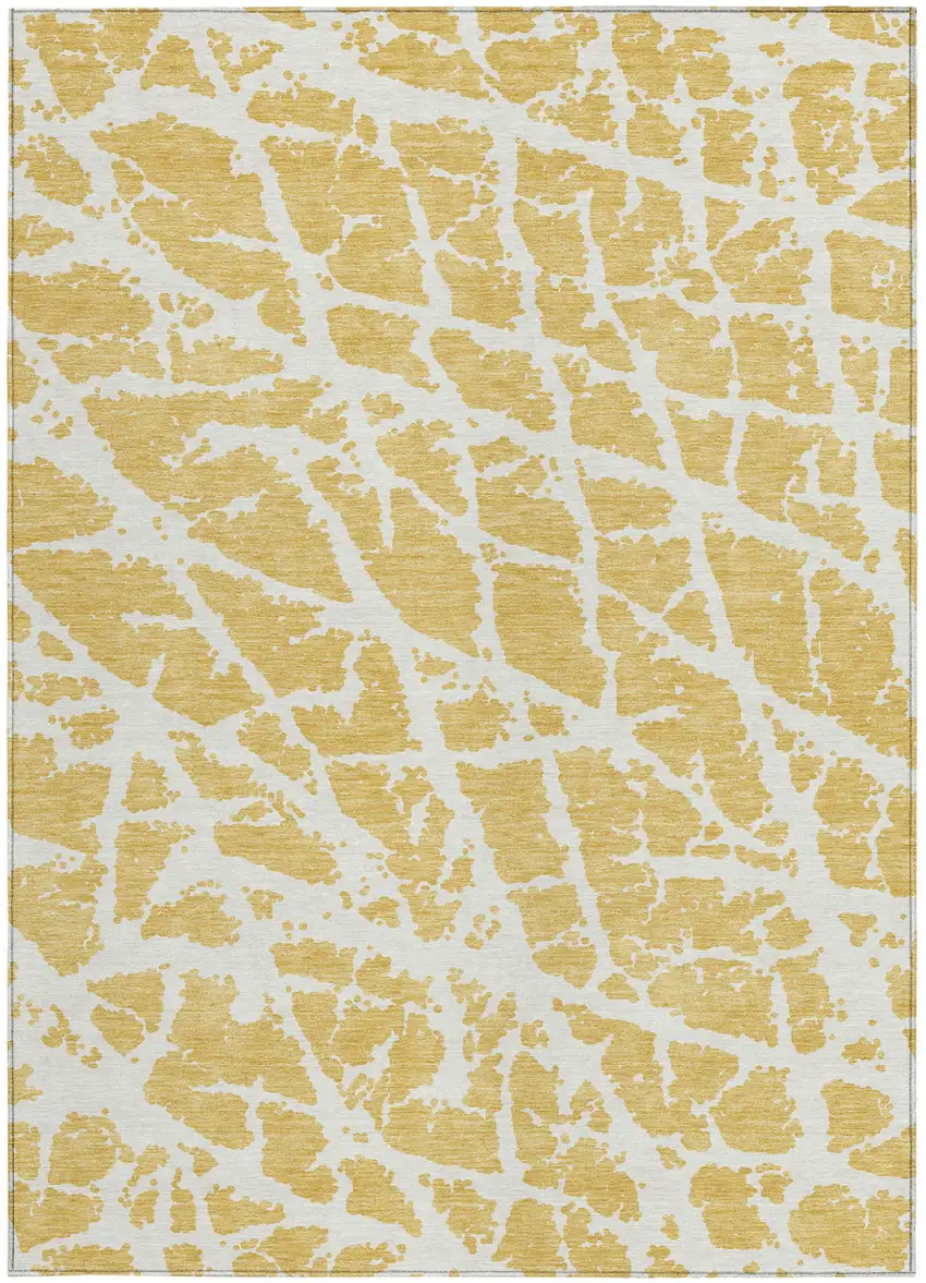 Gold and White Abstract Washable Non Skid Indoor Outdoor Area Rug Photo 5