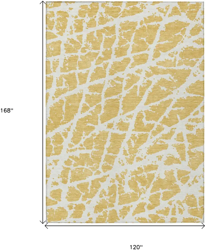 Gold and White Abstract Washable Non Skid Indoor Outdoor Area Rug Photo 3
