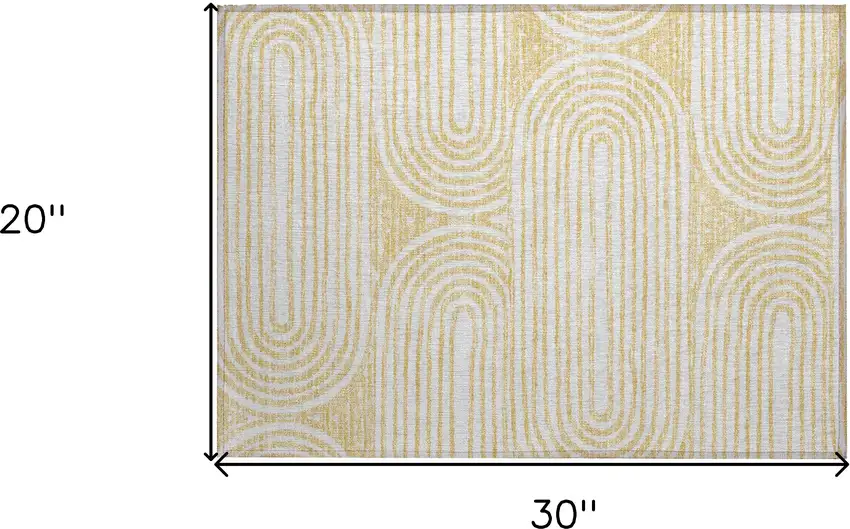 Gold and White Abstract Washable Non Skid Indoor Outdoor Area Rug Photo 3