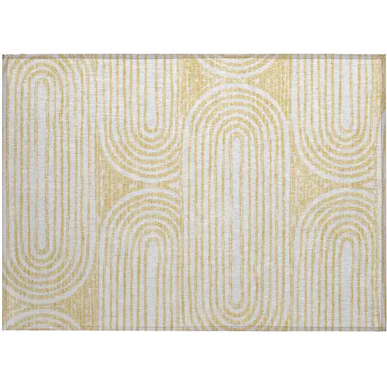 Gold and White Abstract Washable Non Skid Indoor Outdoor Area Rug Photo 2