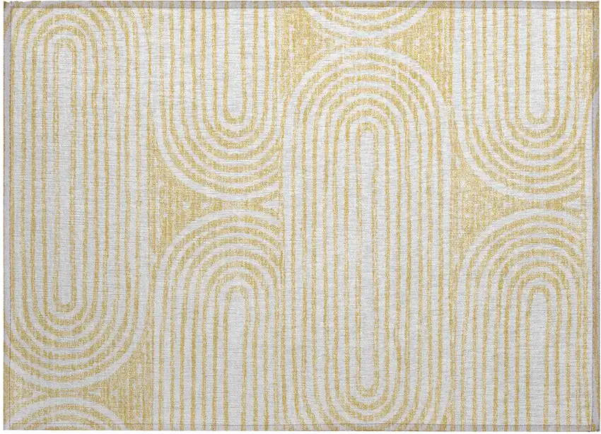 Gold and White Abstract Washable Non Skid Indoor Outdoor Area Rug Photo 2