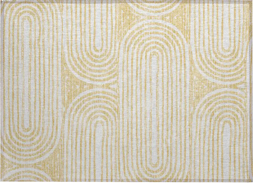 Gold and White Abstract Washable Non Skid Indoor Outdoor Area Rug Photo 2