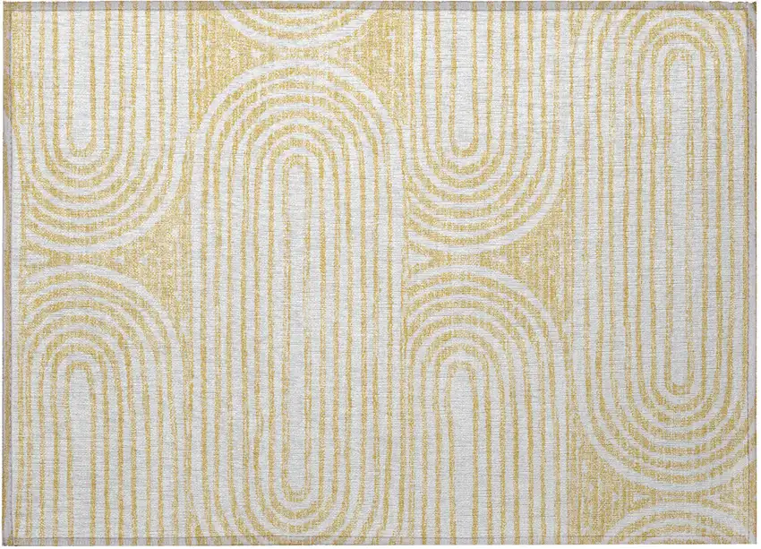 Gold and White Abstract Washable Non Skid Indoor Outdoor Area Rug Photo 5