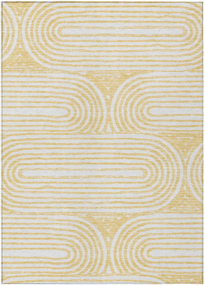 Gold and White Abstract Washable Non Skid Indoor Outdoor Area Rug Photo 2
