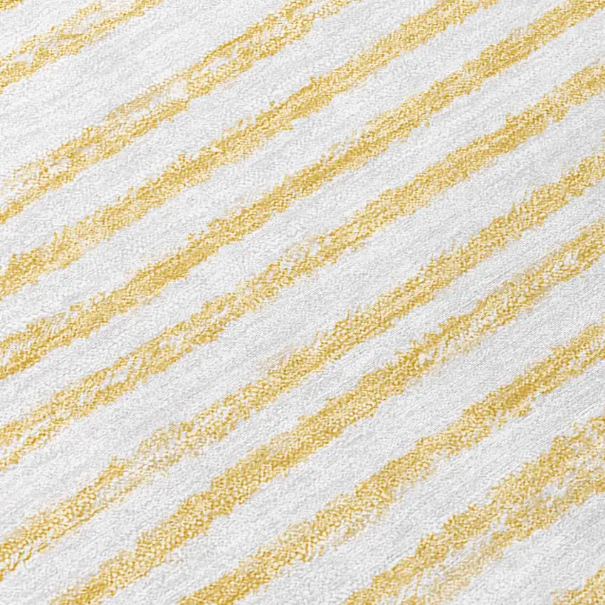 Gold and White Abstract Washable Non Skid Indoor Outdoor Area Rug Photo 8
