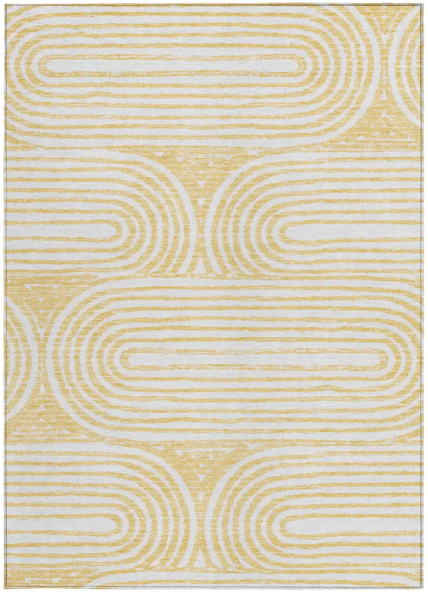 Gold and White Abstract Washable Non Skid Indoor Outdoor Area Rug Photo 4