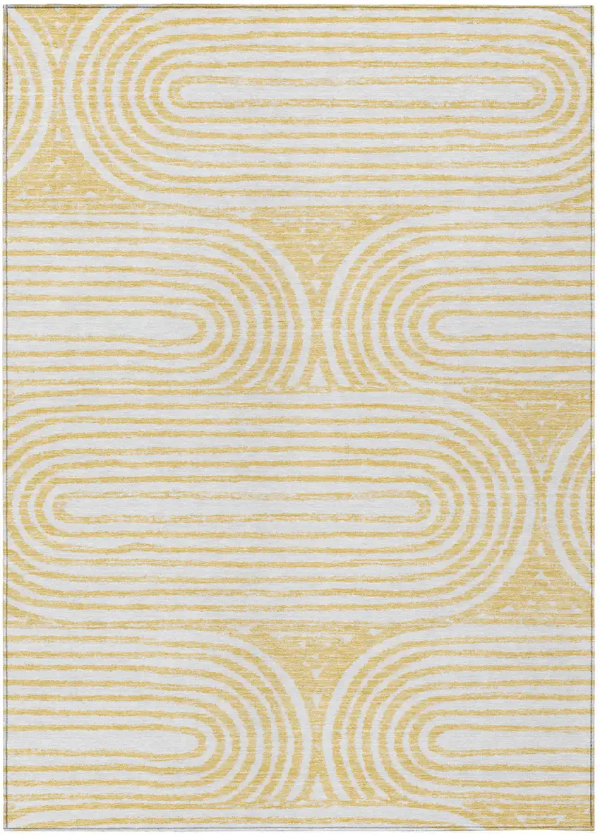 Gold and White Abstract Washable Non Skid Indoor Outdoor Area Rug Photo 2