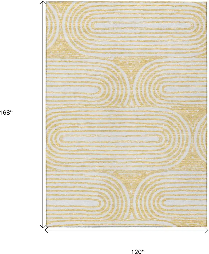 Gold and White Abstract Washable Non Skid Indoor Outdoor Area Rug Photo 3