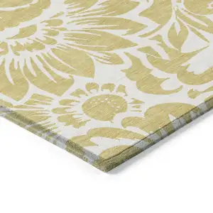 Photo of Gold and White Floral Washable Non Skid Indoor Outdoor Area Rug