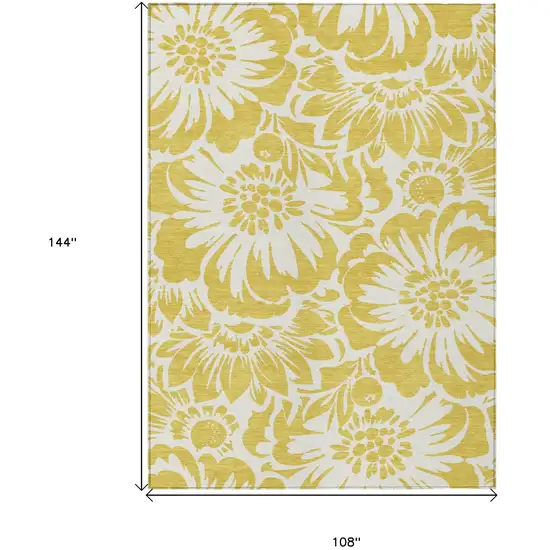 Gold and White Floral Washable Non Skid Indoor Outdoor Area Rug Photo 8