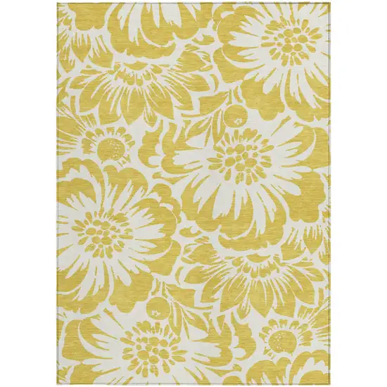 Gold and White Floral Washable Non Skid Indoor Outdoor Area Rug Photo 3