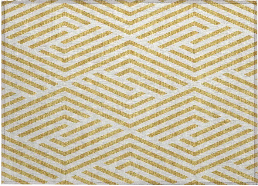 Gold and White Geometric Washable Non Skid Indoor Outdoor Area Rug Photo 2