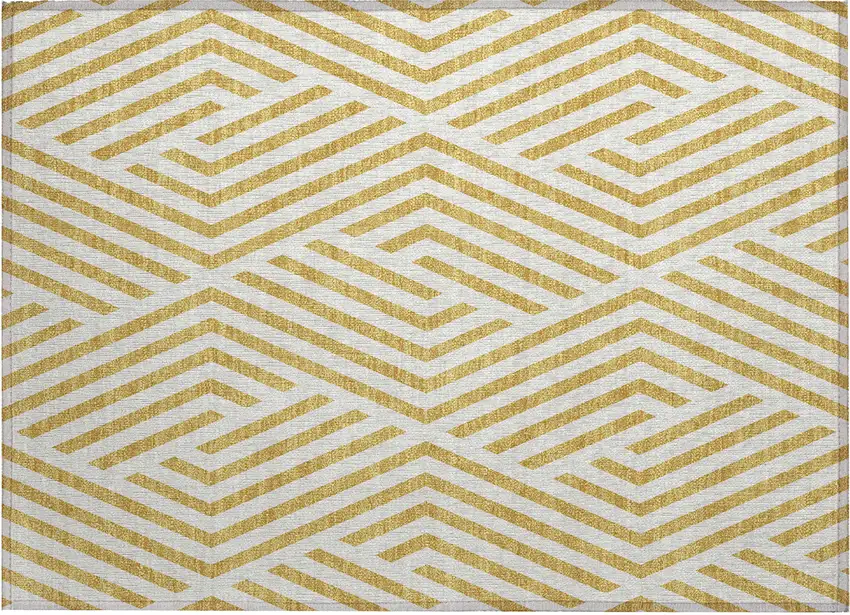 Gold and White Geometric Washable Non Skid Indoor Outdoor Area Rug Photo 2