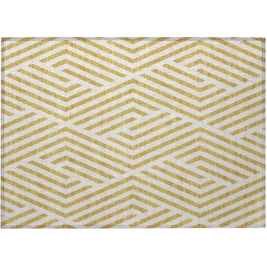 Gold and White Geometric Washable Non Skid Indoor Outdoor Area Rug Photo 4