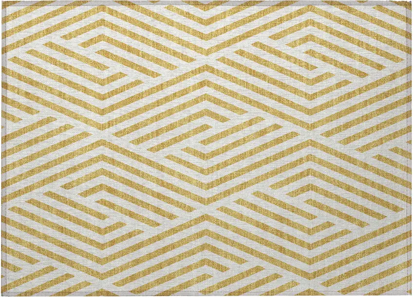 Gold and White Geometric Washable Non Skid Indoor Outdoor Area Rug Photo 4