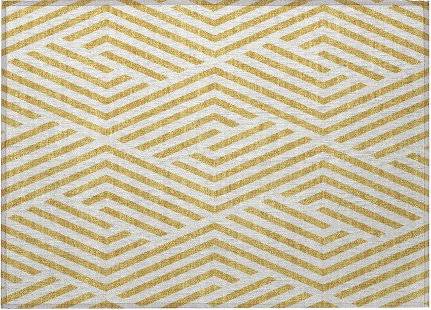 Gold and White Geometric Washable Non Skid Indoor Outdoor Area Rug Photo 4