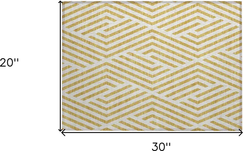 Gold and White Geometric Washable Non Skid Indoor Outdoor Area Rug Photo 3