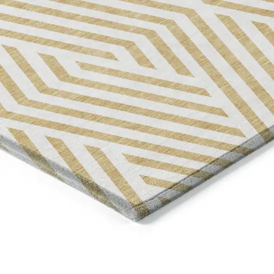 Gold and White Geometric Washable Non Skid Indoor Outdoor Area Rug Photo 7