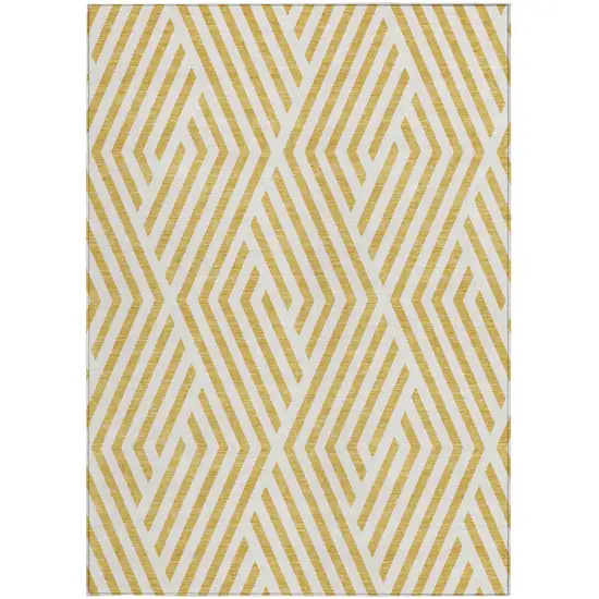 Gold and White Geometric Washable Non Skid Indoor Outdoor Area Rug Photo 4